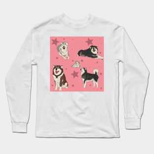 Alaskan Malamute Pattern Pink Long Sleeve T-Shirt